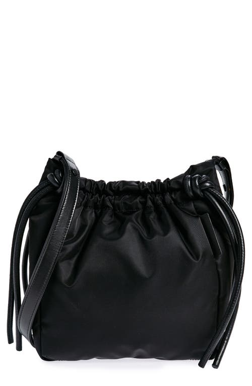 Drawstring Nylon Shoulder Bag in Black