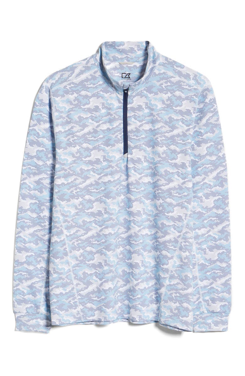 CUTTER & BUCK Traverse Camo Print Quarter Zip Performance Pullover, Main, color, INDIGO