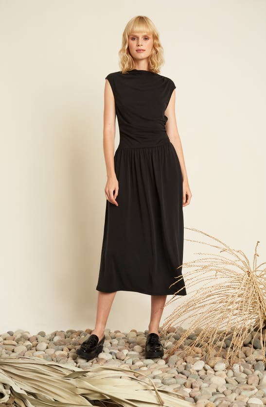 Shop Luxely River Ruched Midi Dress In Black