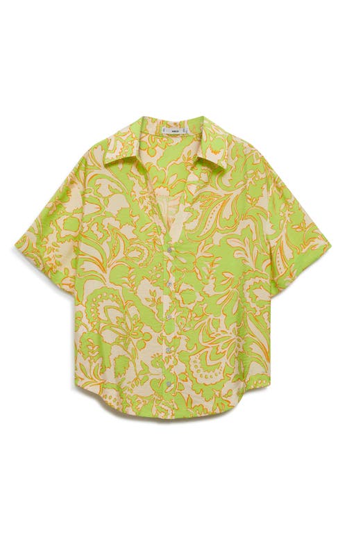 Shop Mango Floral Short Sleeve Button-up Shirt In Lime