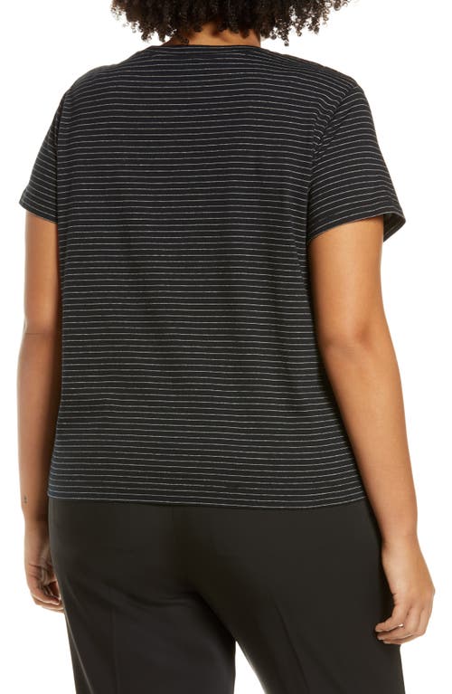 Vince Neppy Stripe Cotton & Linen T-shirt In Black/light Soy