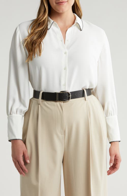 halogen(r) Shell Stitch Chiffon Button-Up Shirt New Ivory at Nordstrom,