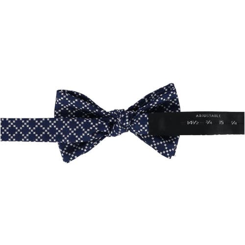 Shop Trafalgar Rowan Geometric Pattern Silk Bow Tie In Navy