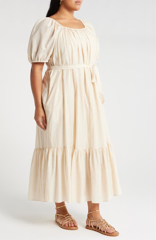 Shop Nordstrom Tiered Blouson Sleeve Cotton & Silk Maxi Dress In Beige Beach