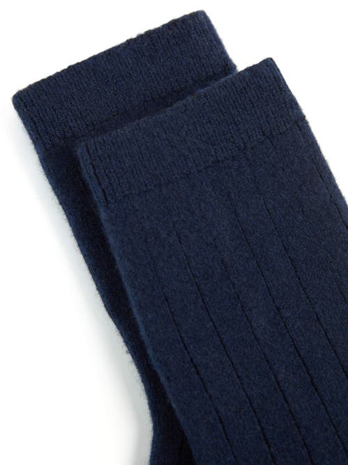 Shop Gobi Cashmere Trim Knit Bed Socks In Navy