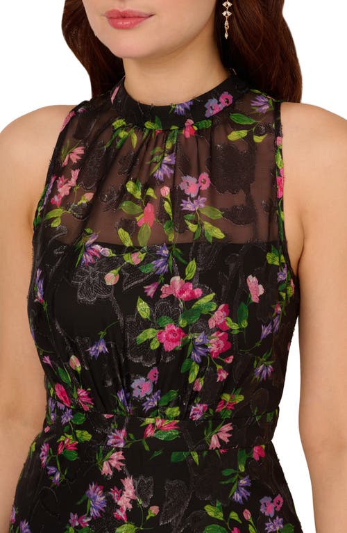 Shop Adrianna Papell Tiered Floral Mock Neck Cocktail Dress In Black Multi