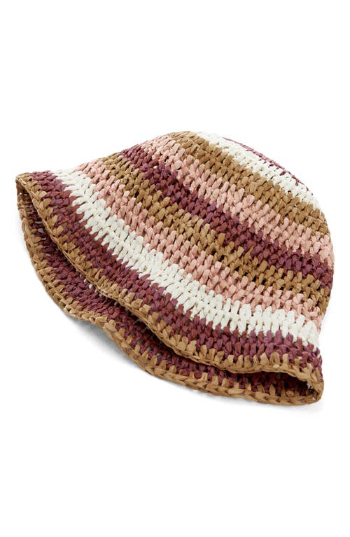 Shop Mango Stripe Woven Straw Bucket Hat In Brown