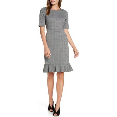 Leota Gia Glen Plaid Flounce Hem Dress, Grey
