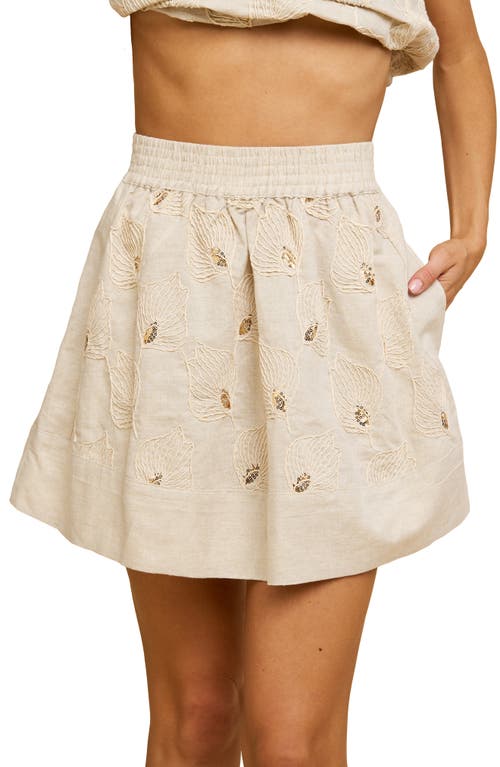 Shop Ciebon Elmira Sequin Linen & Cotton Miniskirt In Cream