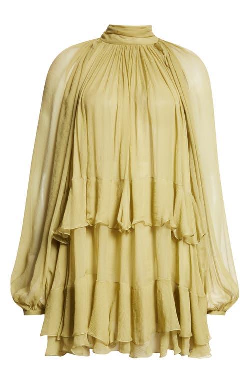 Shop Chloé Tiered Ruffle Semisheer Long Sleeve Silk Top In Deserted Forest