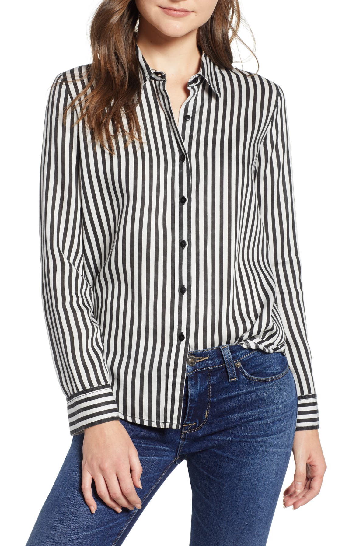 Hudson Jeans Button Sleeve Stripe Shirt | Nordstrom