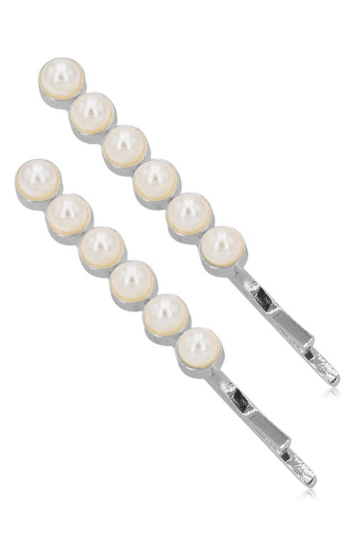 Halle Set of 2 Imitation Pearl Hair Clips in Silver