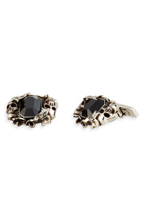 Alexander Mcqueen Ivy Skull Cuff Links In A.silver/jet Sw