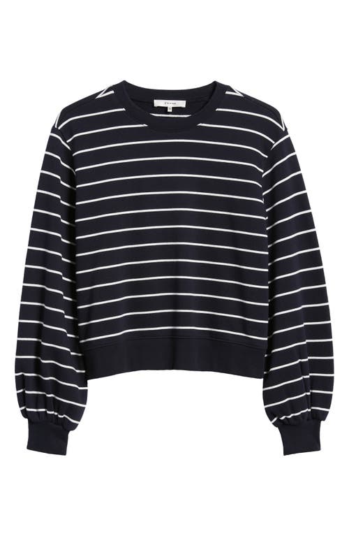 Shop Frame Stripe Blouson Sleeve Cotton Sweatshirt In Navy Multi