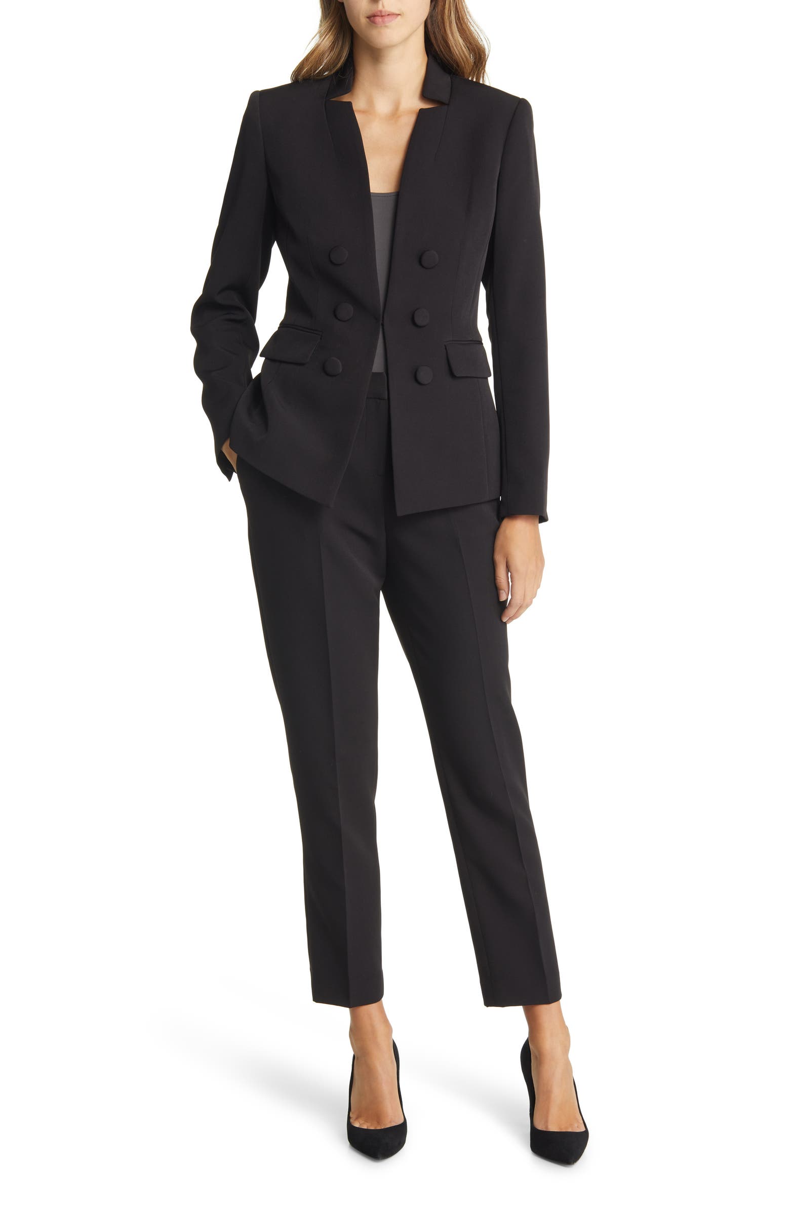 TAHARI ASL Solid Faux Double Breasted Blazer Pantsuit | Nordstrom