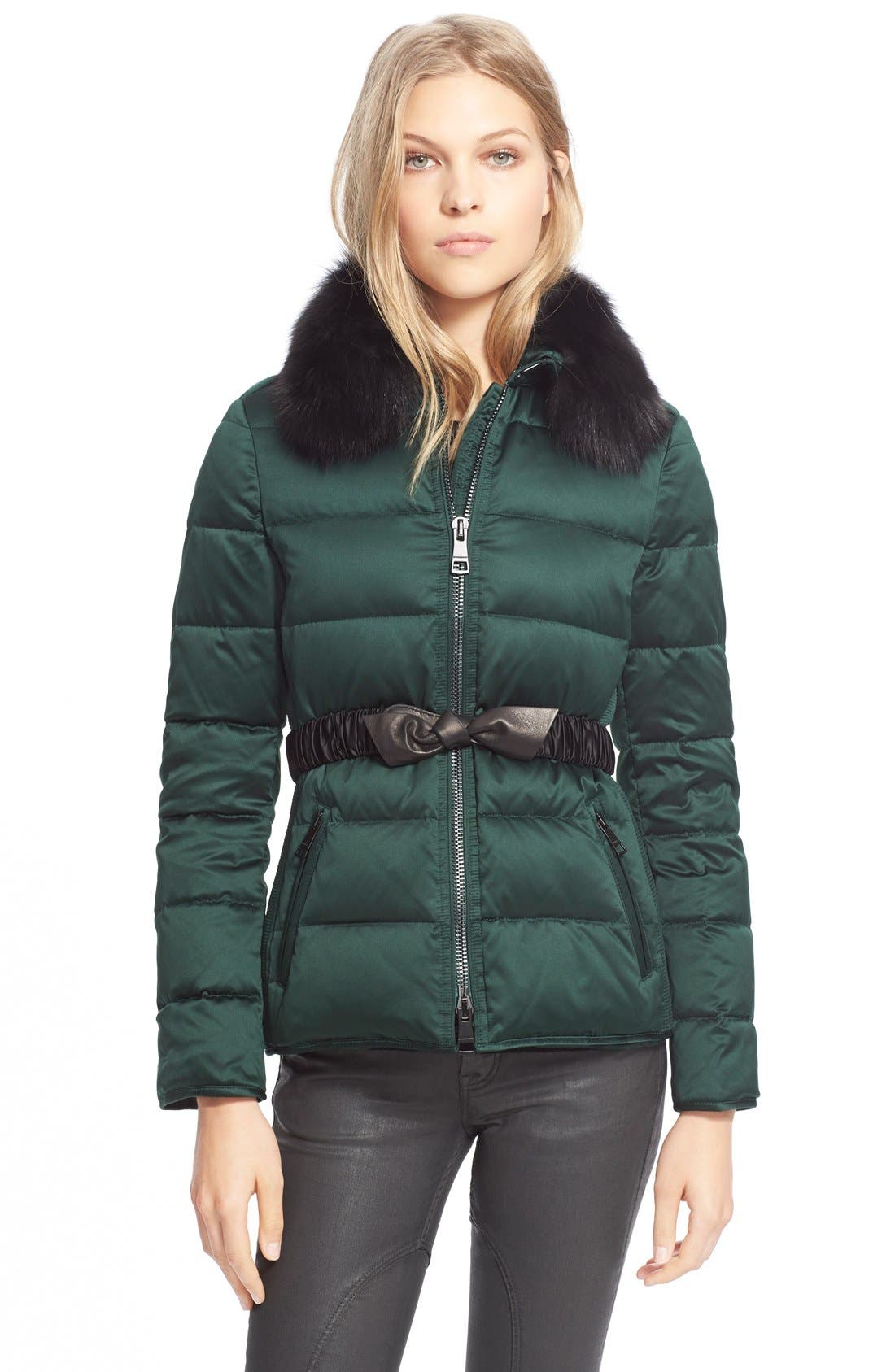Burberry Brit Belted Down Jacket with Genuine Fox Fur Collar Nordstrom