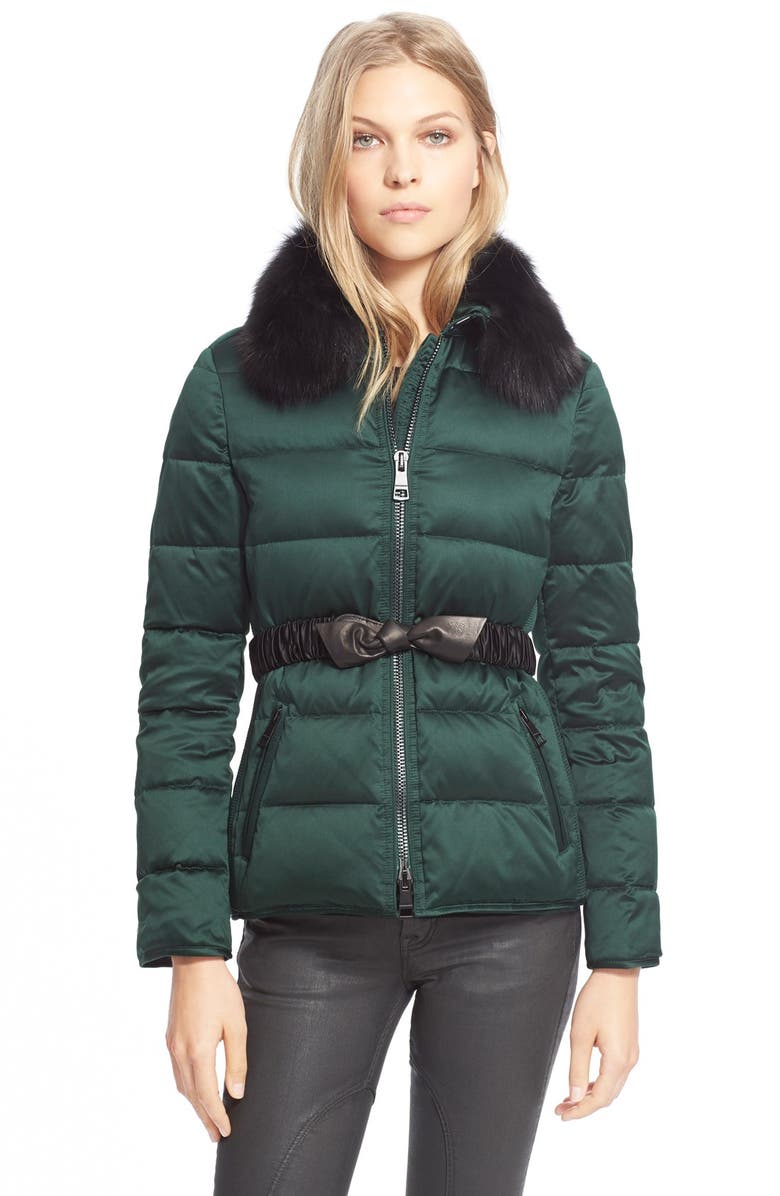 Burberry Brit Belted Down Jacket with Genuine Fox Fur Collar | Nordstrom