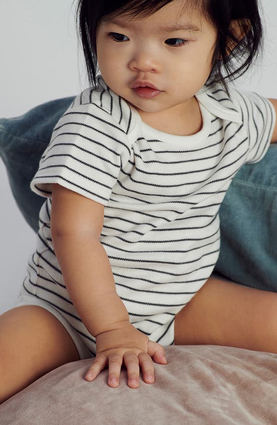 Mori Stripe Short Sleeve Bodysuit In Gray Stripe