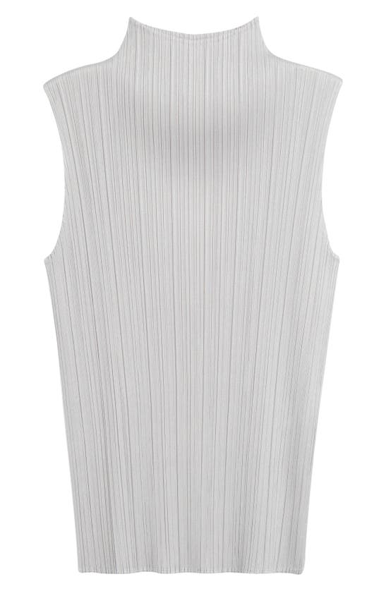 Issey Miyake Pleated Funnel Neck Top In Light Gray