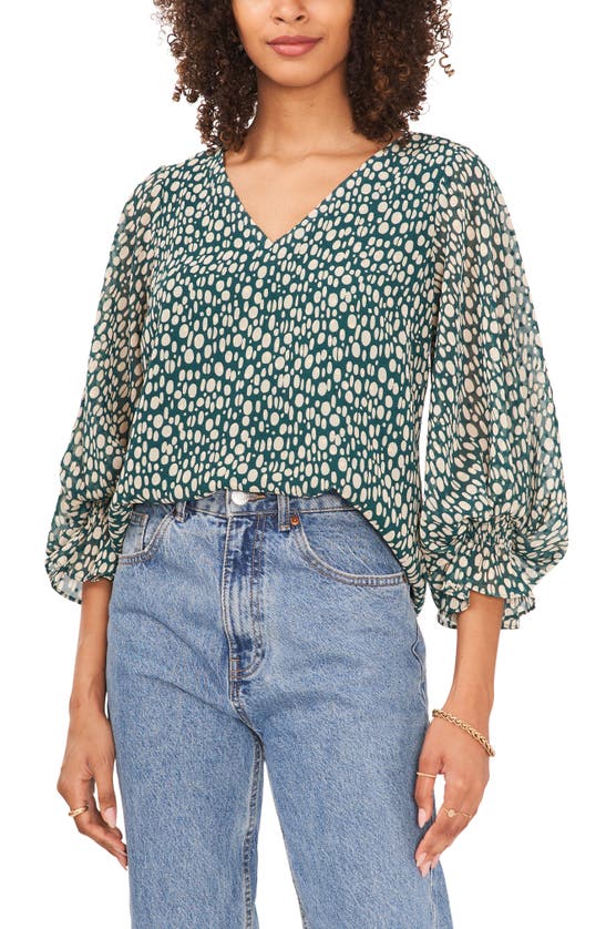 Vince Camuto Bubble Sleeve Dot Print Blouse In Rich Spruce | ModeSens