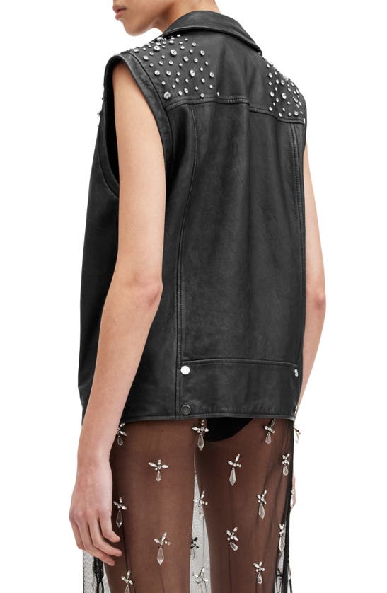 Shop Allsaints Billie Embellished Leather Vest In Black/ Grey