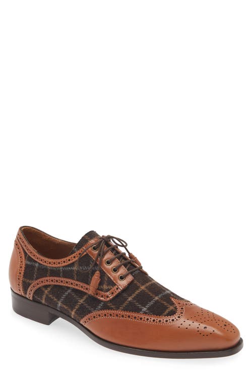 Shop Mezlan Plaid & Brogue Leather Saddle Shoe In Dark Cognac/brown