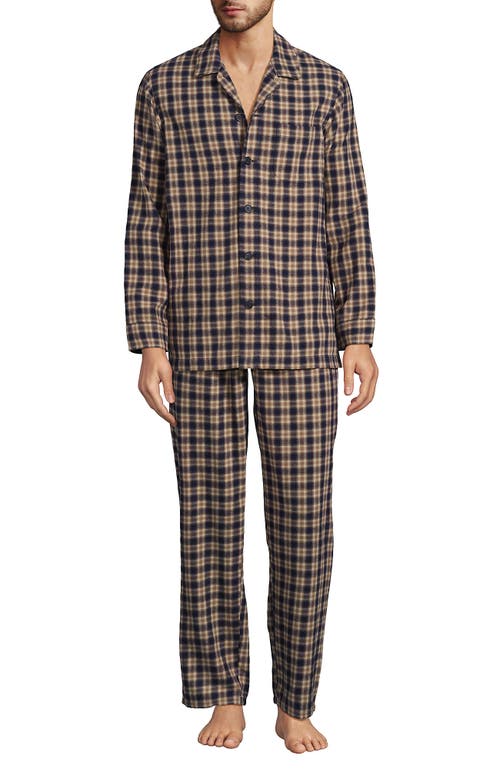 Shop Lands' End Flannel Pajama Set In Radiant Navy/khaki Plaid