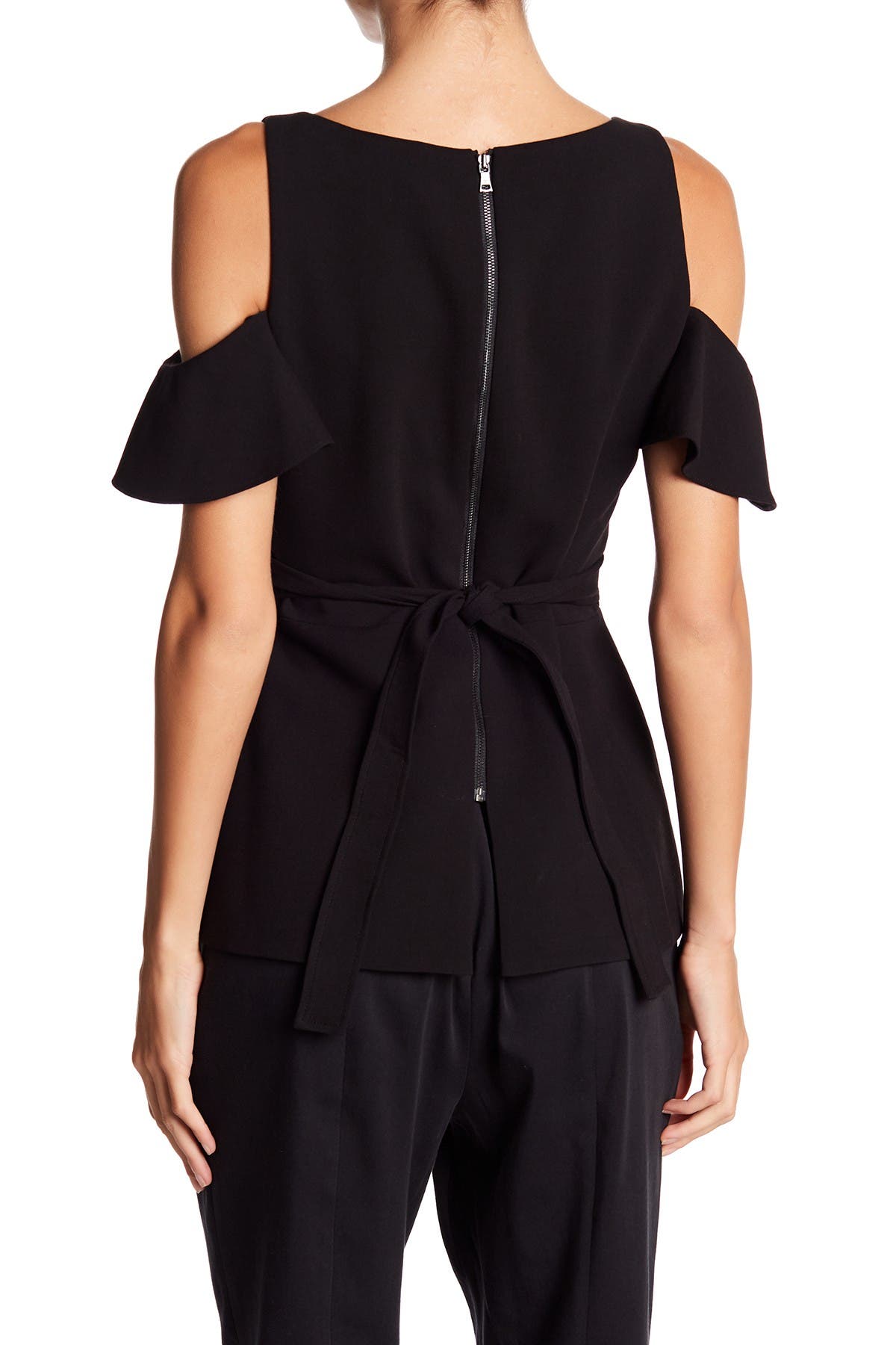 bcbg cold shoulder peplum top