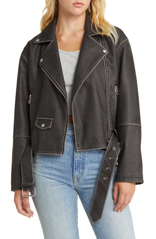 BLANKNYC Distressed Belted Faux Leather Moto Jacket A-List at Nordstrom,
