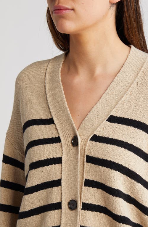 Shop Rails Geneva Stripe Cotton Blend Cardigan In Oatmeal Black