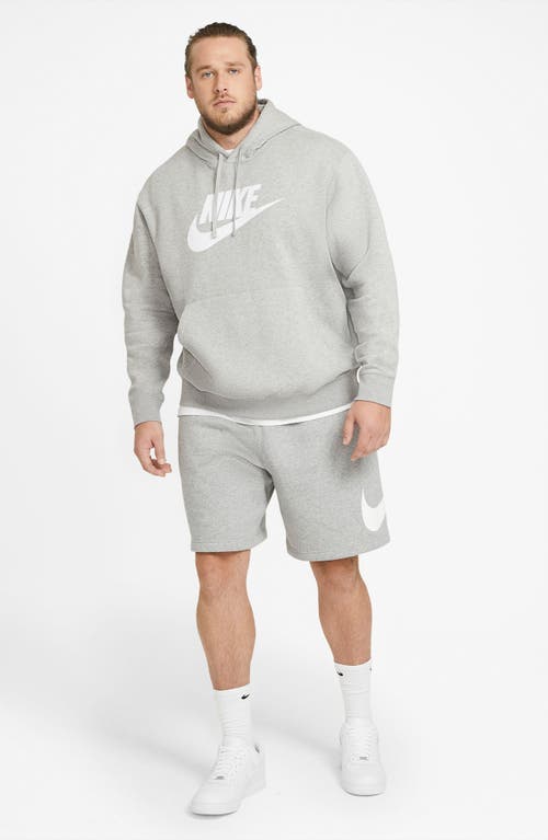 Shop Nike Sportswear Club Fleece Logo Hoodie In Dark Grey Heather/white