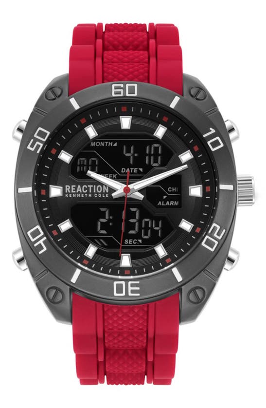 Shop Kenneth Cole Reaction Ana-digital Silicone Strap Watch, 46mm In Red