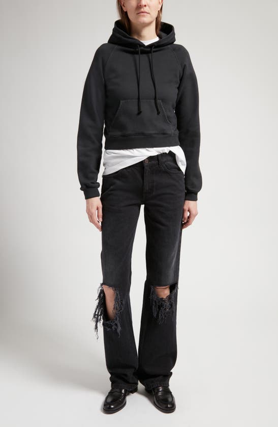 Shop The Row Timmi Crop Cotton Blend Hoodie In Stone Black