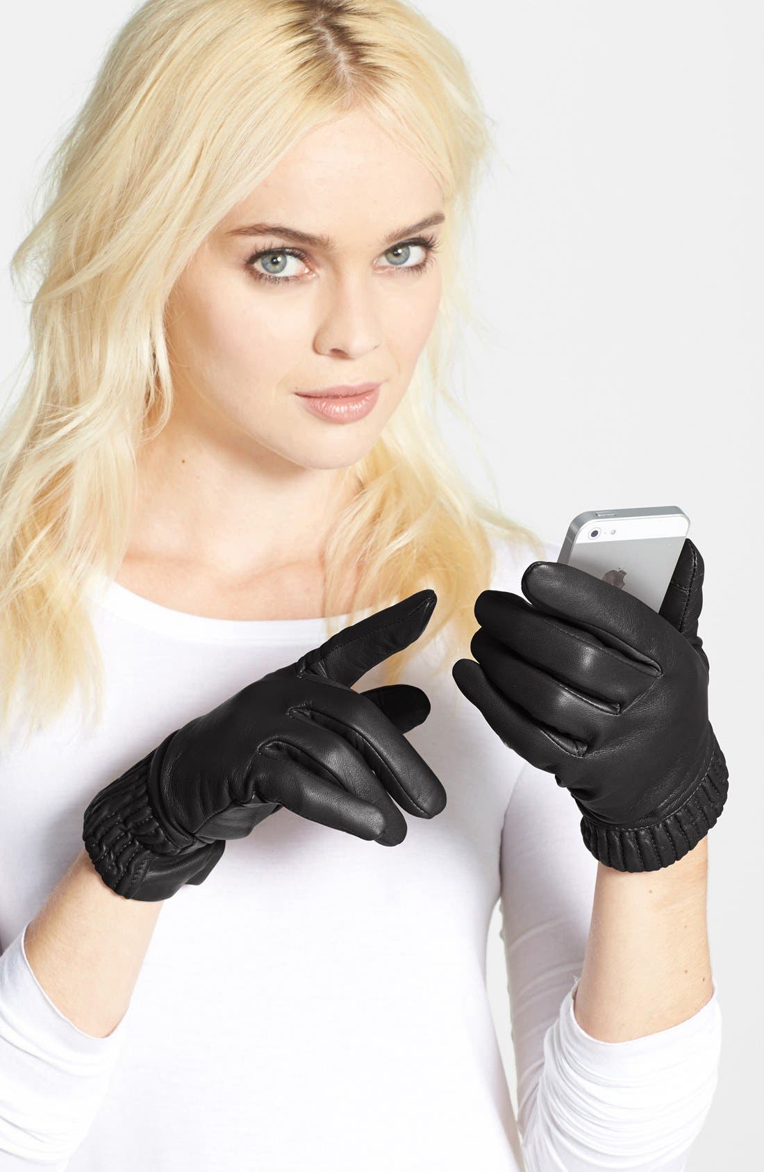 Echo Ruched Cuff Touch Screen Leather Gloves Nordstrom