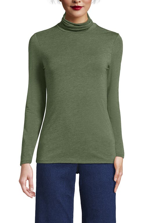 Shop Lands' End Lightweight Jersey Skimming Long Sleeve Turtleneck In Estate Green Heather