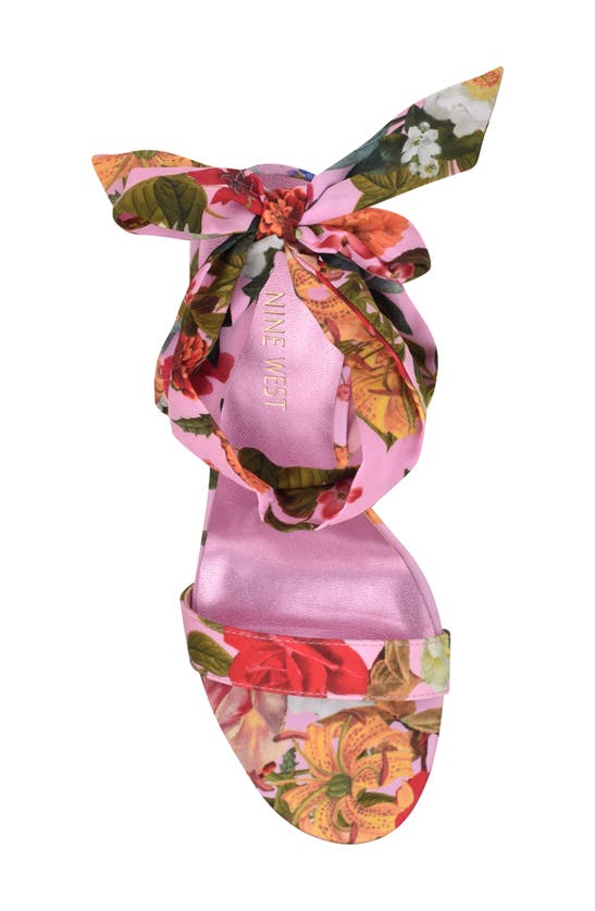 Nine West Kobs Ankle Tie Sandal In Pink Rose Print Multi