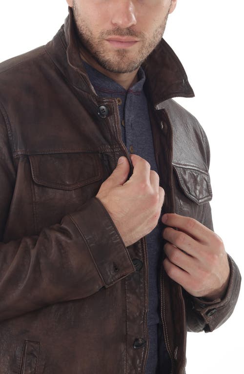 Missani Le Collezioni Tumbled Up Leather Shirt Jacket In Brown
