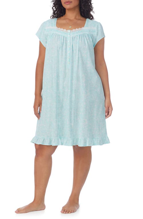 Eileen West Floral Cap Sleeve Short Nightgown in Aqua Fl 