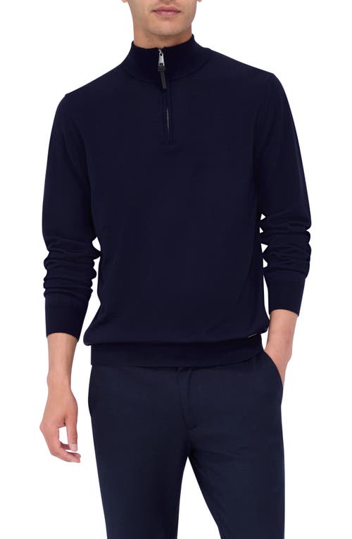 Shop Bugatchi Merino Wool Quarter Zip Pullover In Navy