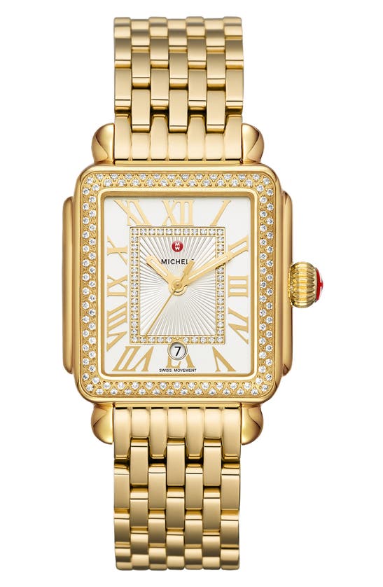 Shop Michele Deco Madison Diamond Bracelet Watch, 33mm In Gold
