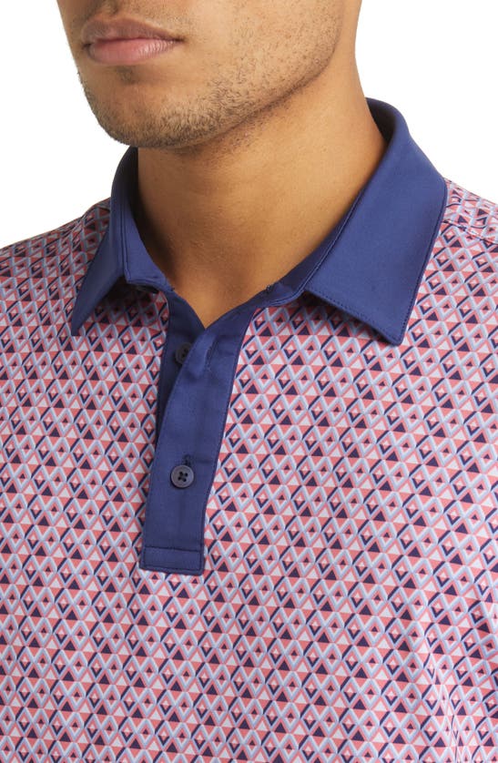 Shop Mizzen + Main Mizzen+main Versa Geometric Print Performance Golf Polo In Tea Rose Triangle Geo Print