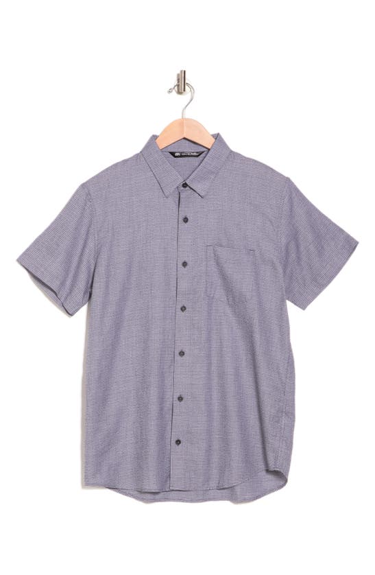 Travismathew Personal Preference Stripe Short Sleeve Cotton Button-up Shirt In Heather Black