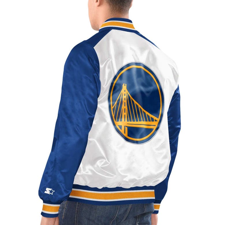 Shop Starter White/royal Golden State Warriors Renegade Satin Full-snap Varsity Jacket