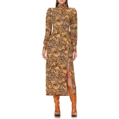 Afrm Bobbie Long Sleeve Mock Neck Midi Dress, Brown