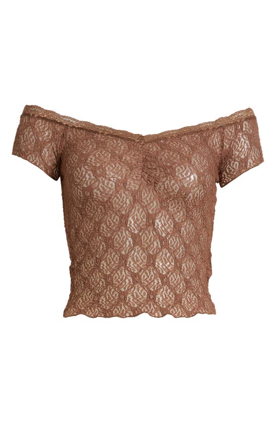 Shop Bdg Urban Outfitters Rhia Lace Cold Shoulder Top In Chocolate