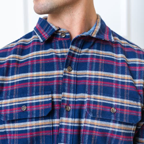 Hope & Henry Organic Flannel Double Pocket Shirt In Navy Autumn Plaid