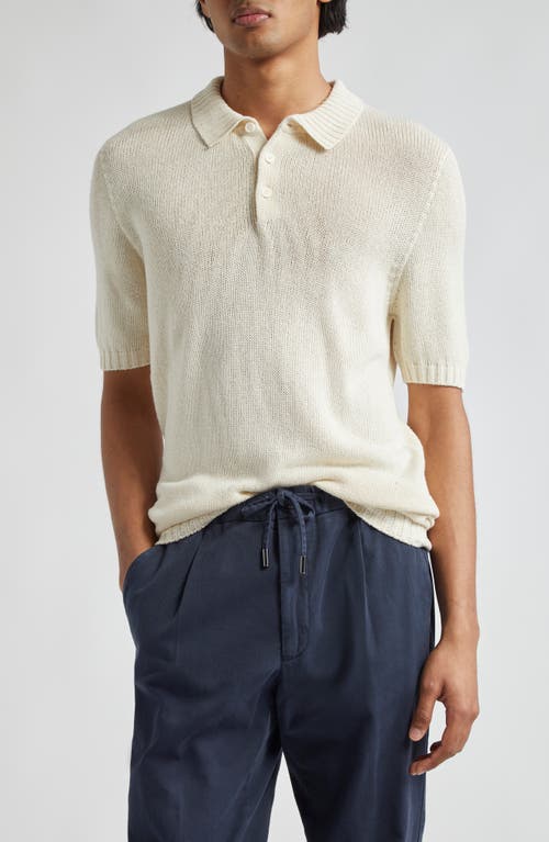 Thom Sweeney Bourette Silk Polo Sweater Off White at Nordstrom,