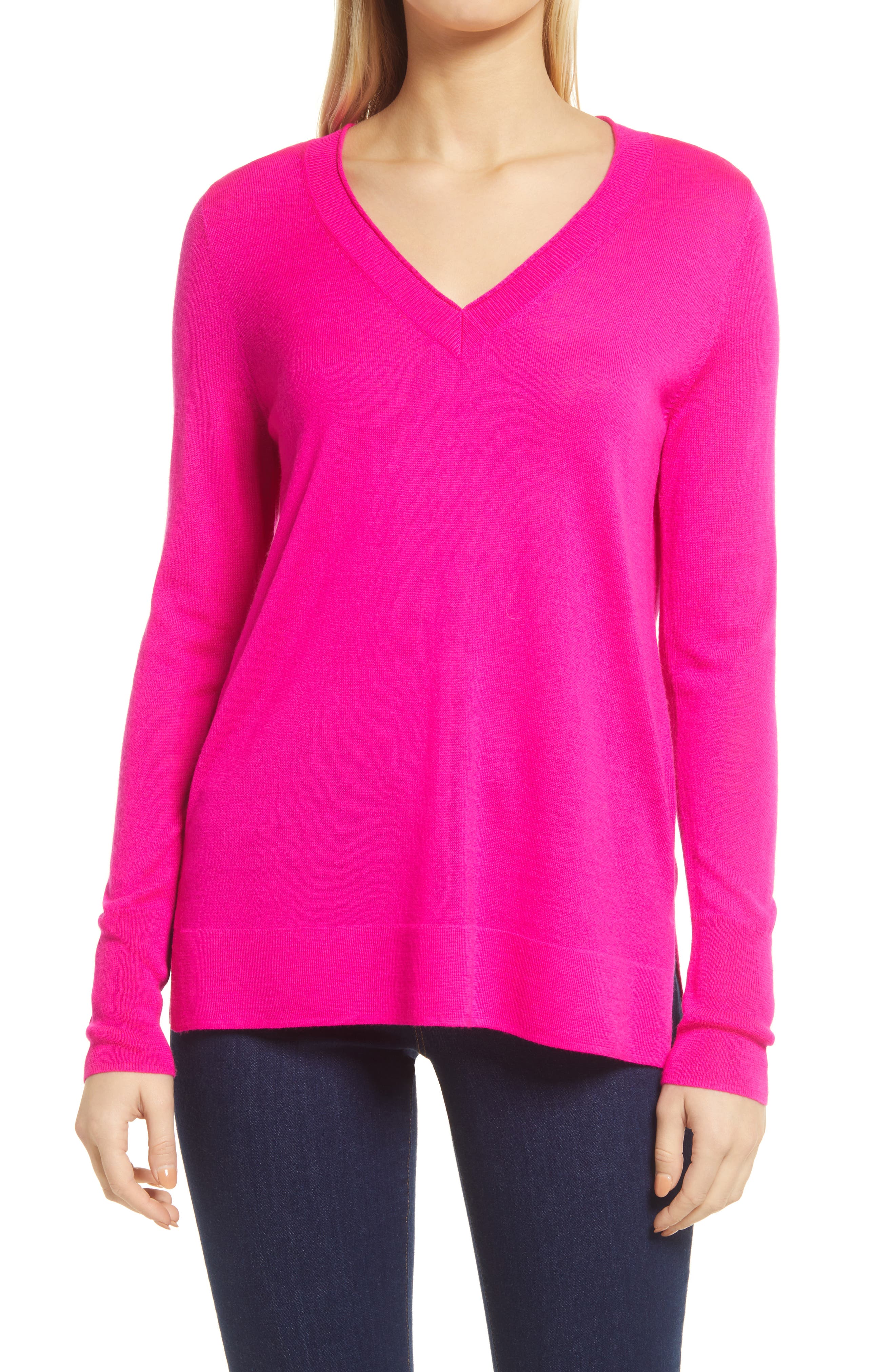 hot pink pullover sweater