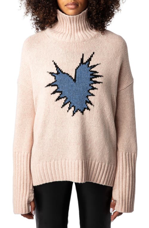 Shop Zadig & Voltaire Alma We Heart Spike Merino Wool Turtleneck Sweater In Sweet