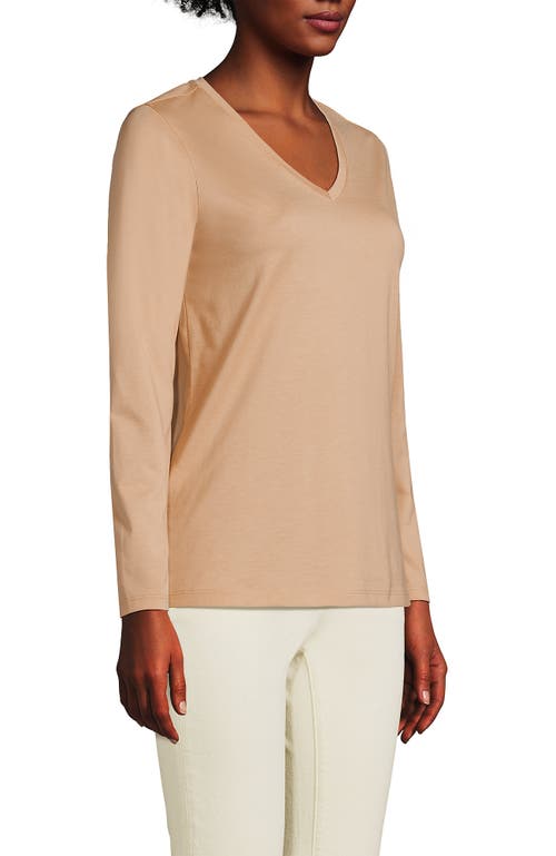 Shop Lands' End Relaxed Supima Cotton Long Sleeve V-neck T-shirt In Soft Nutmeg